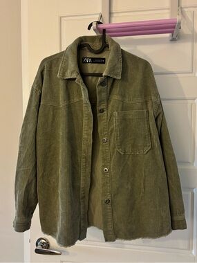 Zara Olive Green Corduroy Shirt Jacket